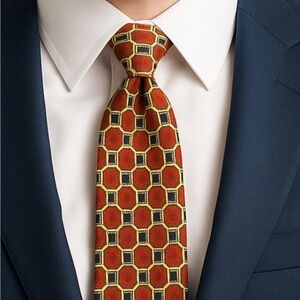 🧵 Vintage 100% Silk Geometric Print Tie – Made in USA